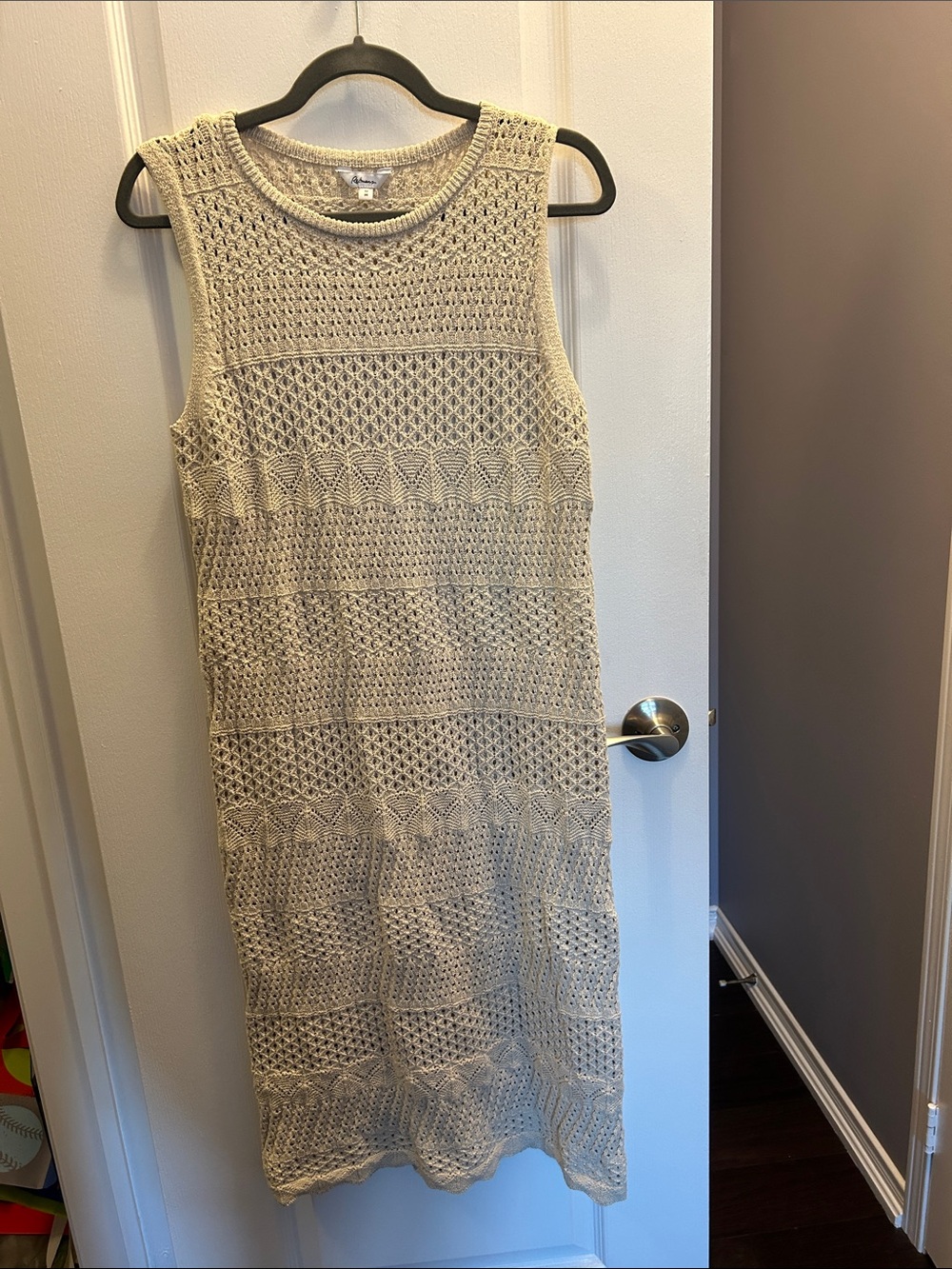 Reitmans Beige Crochet Knit Lined Sleeveless Midi Dress Size Medium
